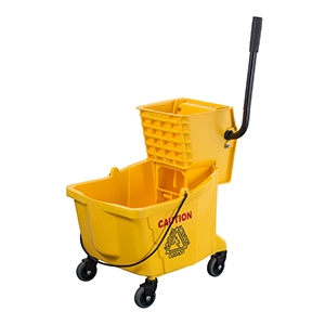 Mop bucket with side press wringer