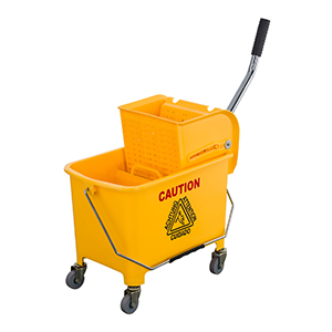 Mop bucket with side press wringer