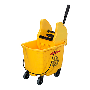 Mop bucket with down press wringer