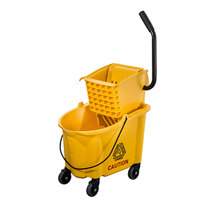 Mop bucket with side press wringer